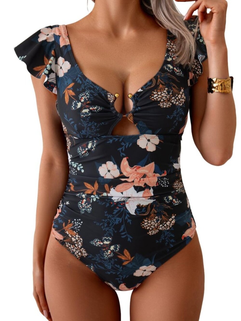 Womens Ruffled One Piece Swimsuit Tummy Control Curvy Bathing Suit